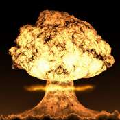Bombe nucléaire : une explosion avec déflagration et création d'un panache nucléaire (champignon atomique)