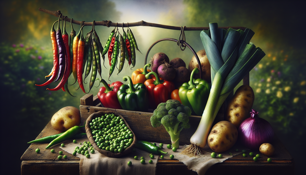 Afficher une variété de légumes commençant par la lettre P dans une composition naturelle et détaillée.