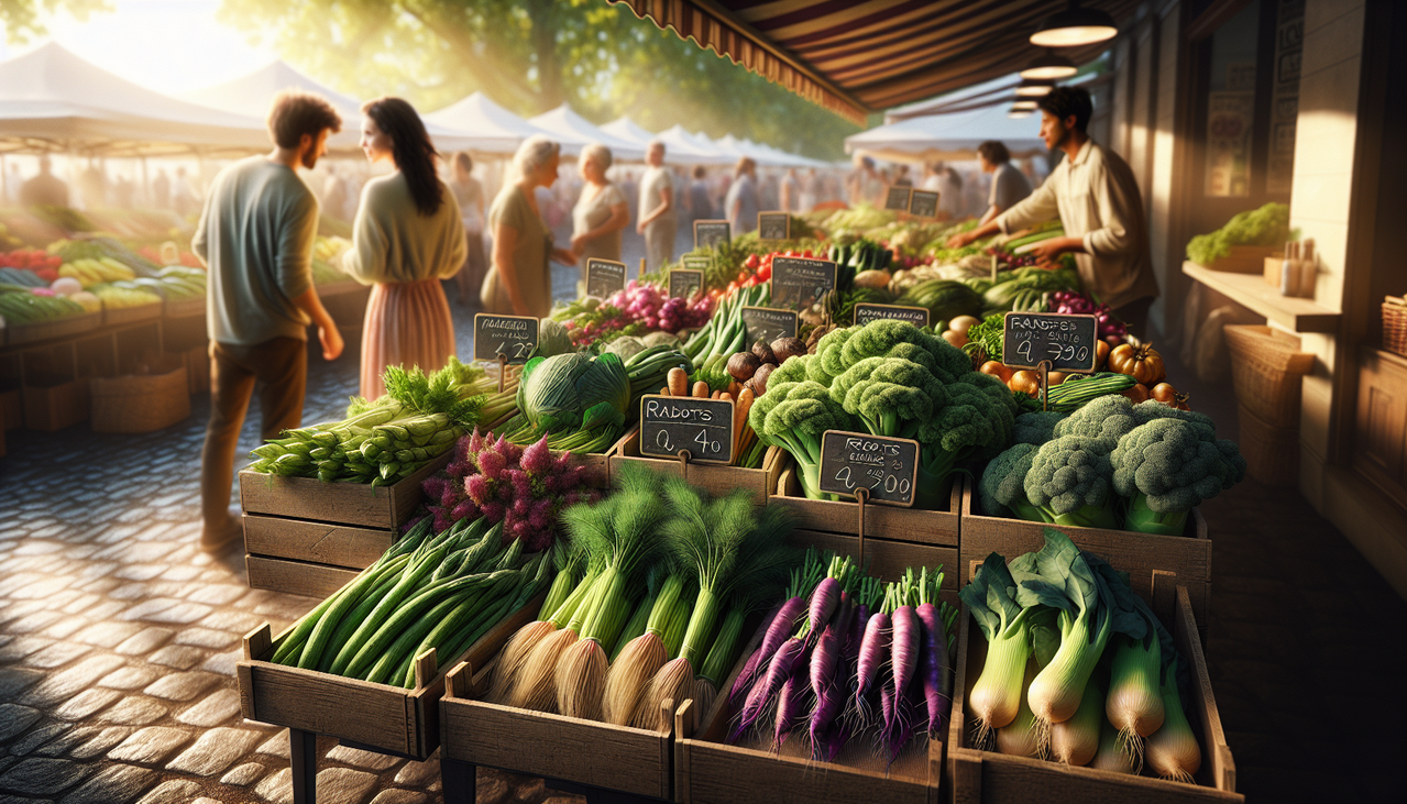 Légumes en U frais, colorés et abondants dans un marché de fermier bien éclairé.