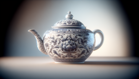 Porcelain teapot with intricate patterns, glossy finish, vivid colors, and sharp details - Objet en P.